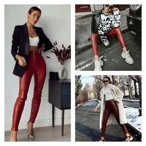 NWT. ZARA Red Faux Leather High Rise Leggings XS Blogger Favorite